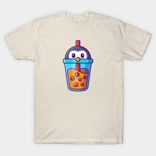 Cute Penguin Milk Tea Boba Cartoon T-Shirt